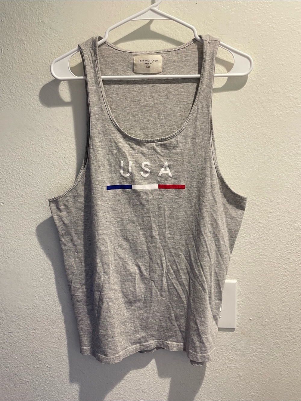 Cotton On Gray USA Tank Top with Red, White & Blue Detail